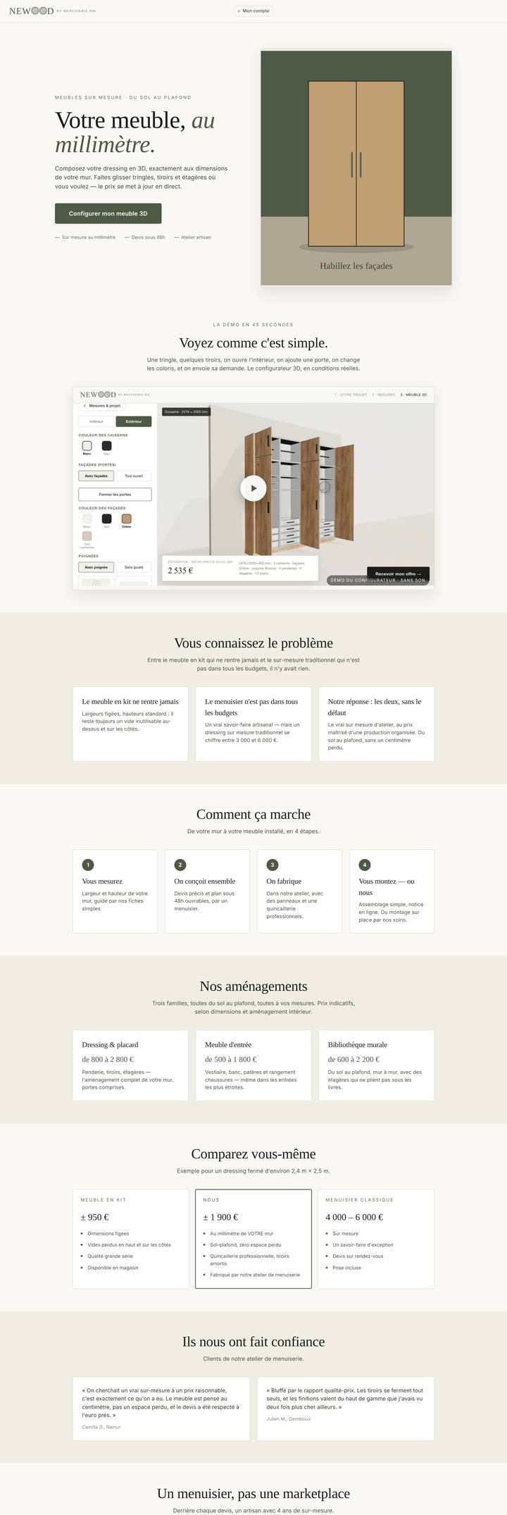Le site Newood, menuiserie sur mesure, affiché sur un ordinateur